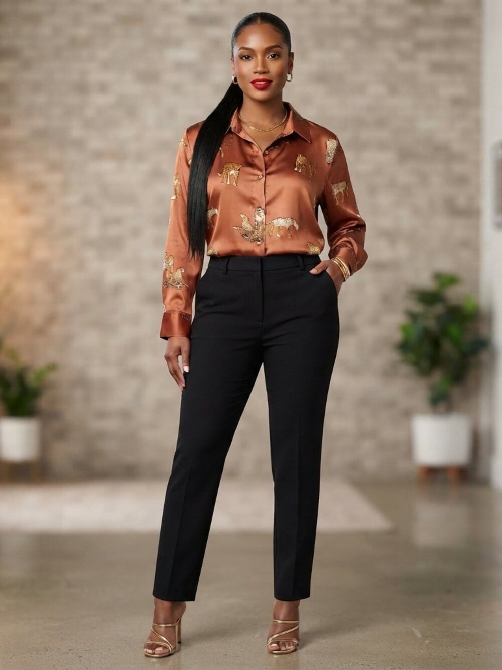 Umgee Ladies Cheetah Blouse – Size Large | Soft & Feminine Dressy Casual Top